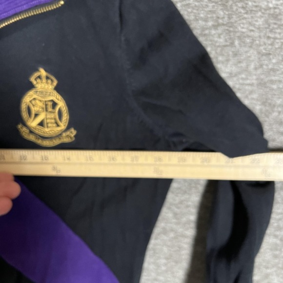 Lauren Ralph Lauren Sweater Womens Medium Black Purple Stripe Full Zip Crest - Picture 5 of 7